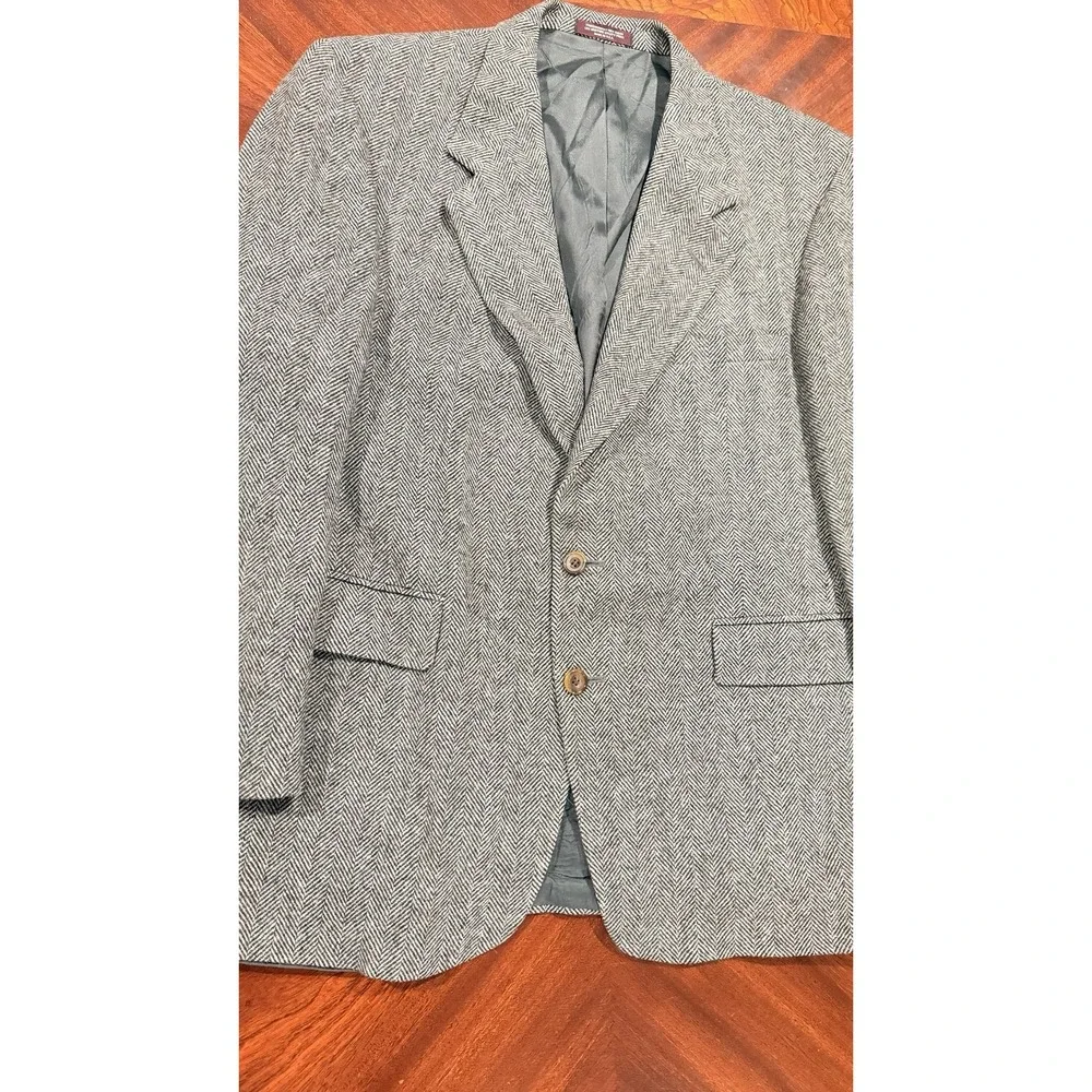 Vintage Evan Picone Wool Herringbone Tweed Blazer Mens 43R Gray Sport Coat USA‎